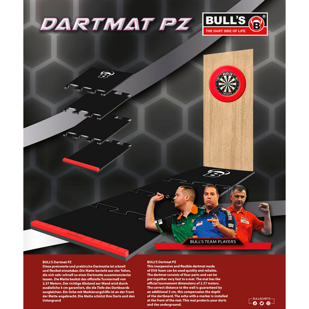 BULL'S Dart Mat, Puzzle Matte, Schaumstoff, inkl. Oche, 2,37 Meter