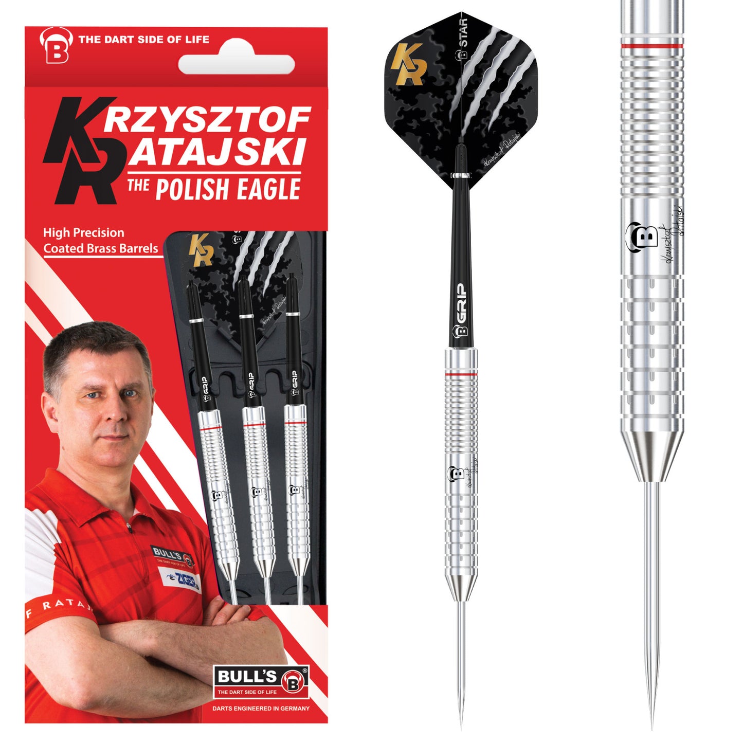 BULL'S Krzysztof Ratajski Brass Silver Steel Dart, 24 Gr.
