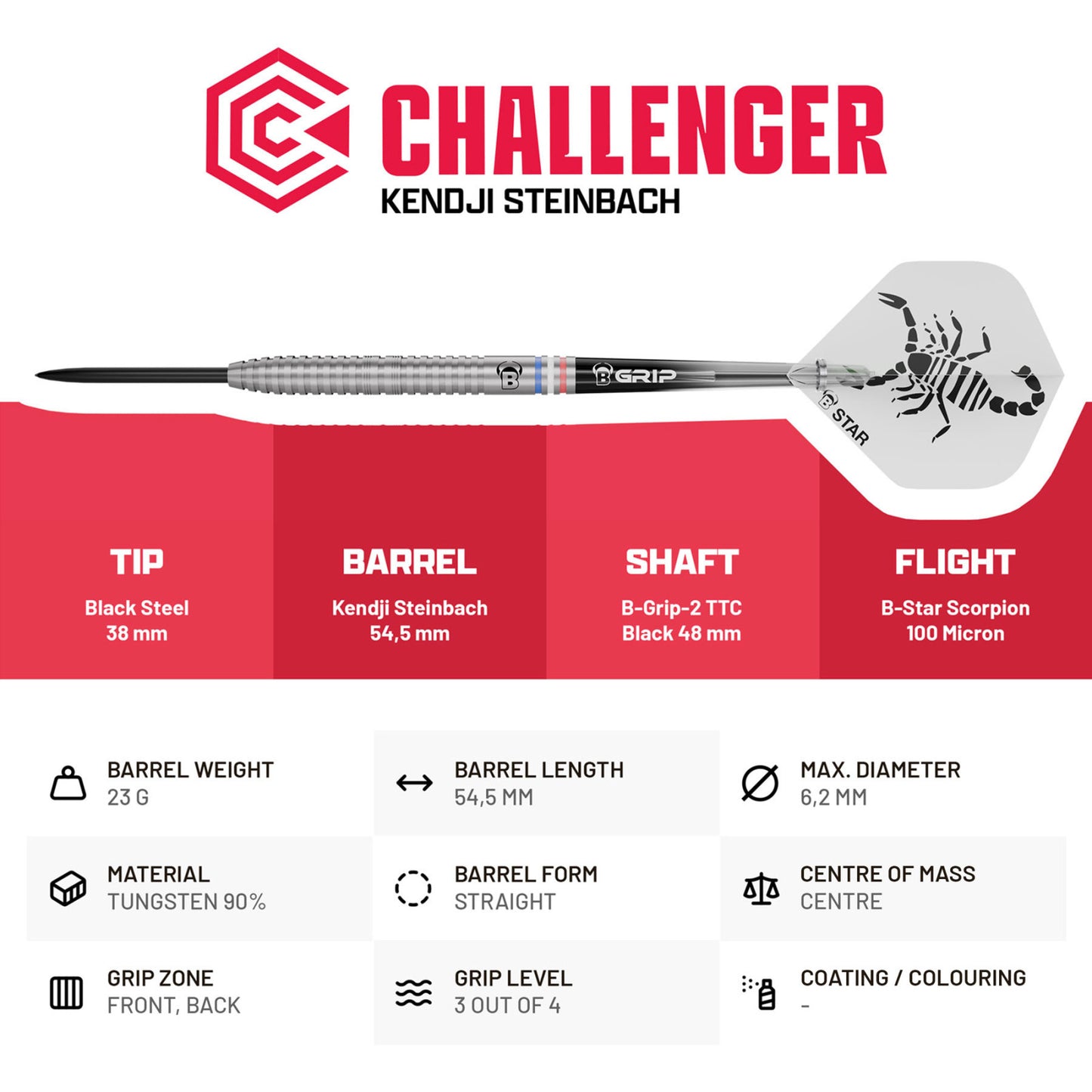 BULL'S Kendji Steinbach Challenger Steel Dart | 23 Gr.